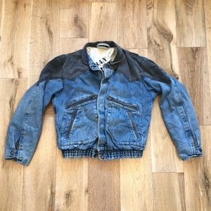 Vintage denim bomber with gray detail
